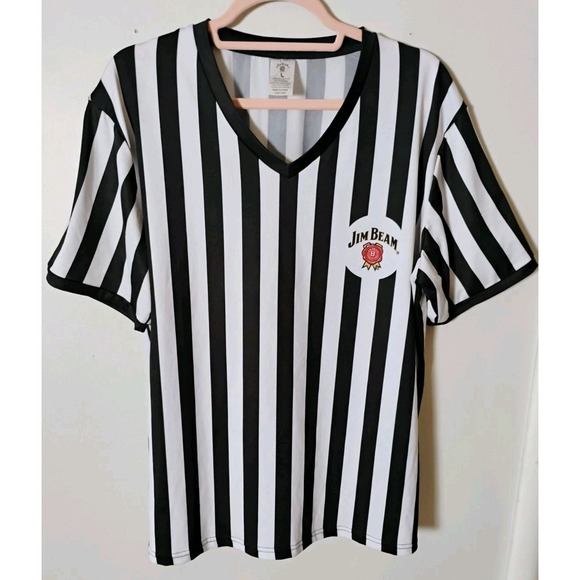 Jim Beam Referee Shirt Men's Size Large L Black & White Stripe - Picture 1 of 4